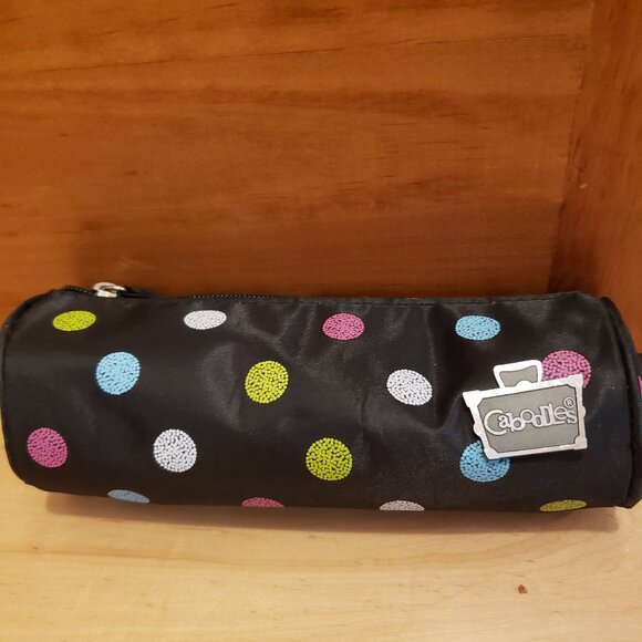 Caboodles dot make-up bag Black with bright colored dots and pink lining small - Picture 1 of 4